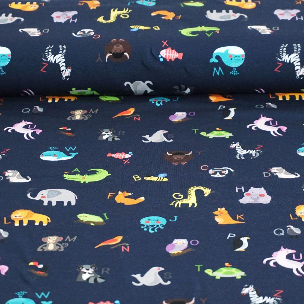 Baumwolljersey Tiere Alphabet Buchstaben ABC